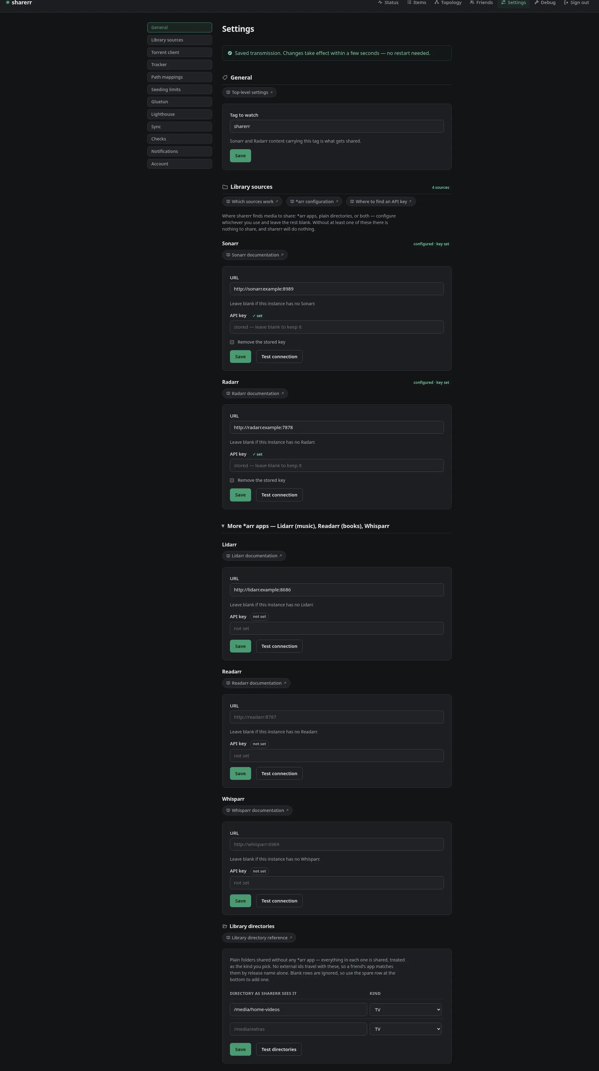 Settings: general and library sources