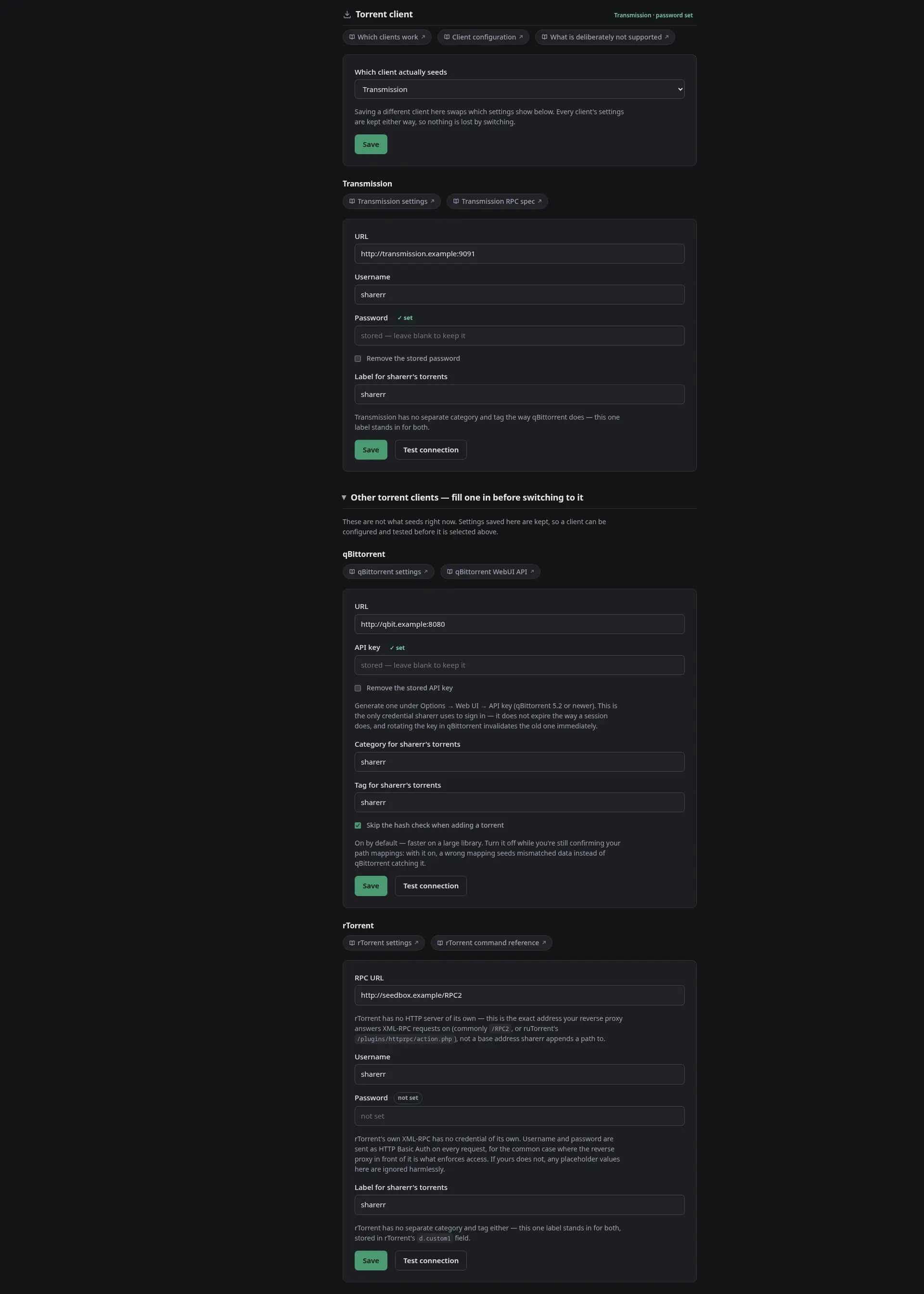 Settings: torrent client