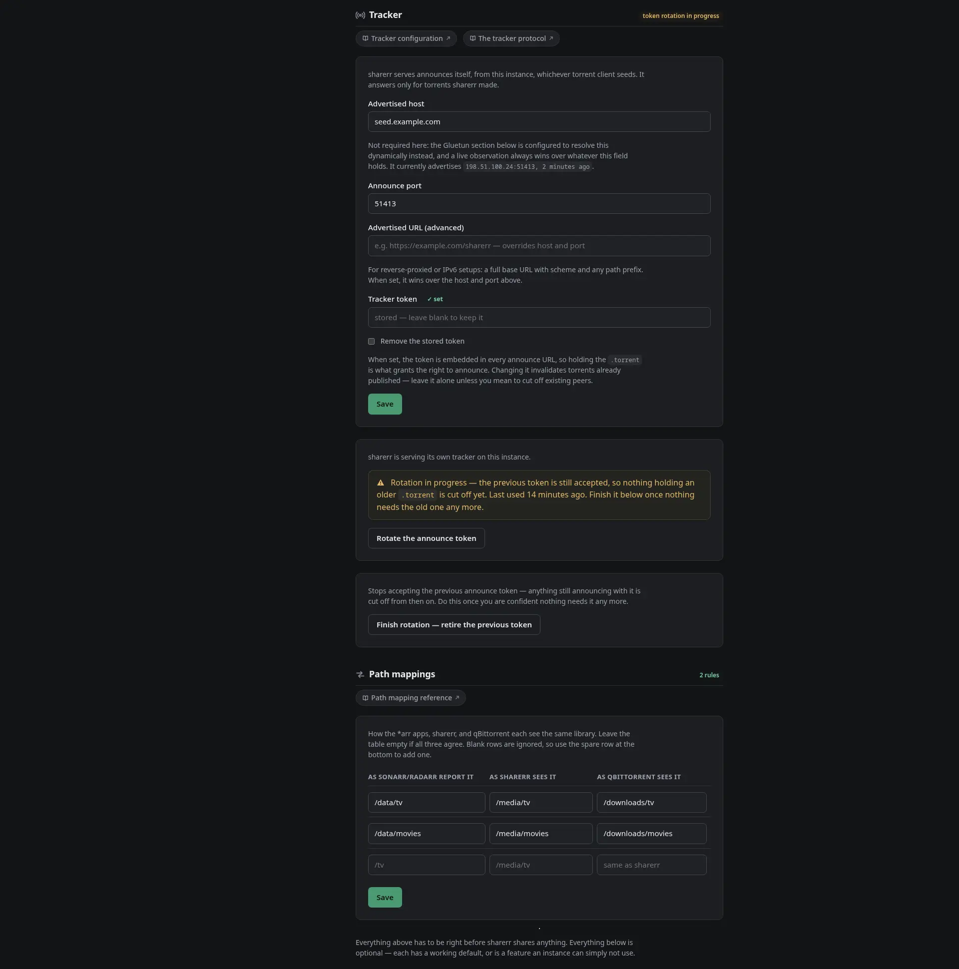Settings: tracker and path mappings